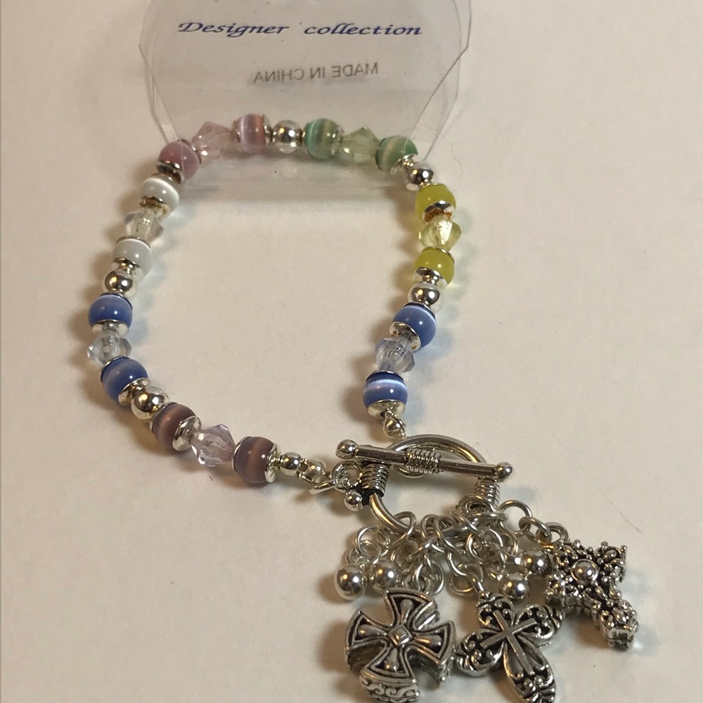 Cat's Eye Multi-Colored Stone Bracelet W/Charms